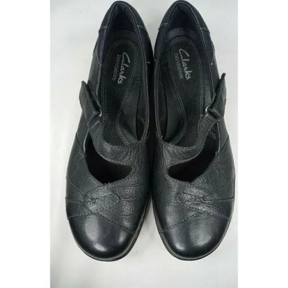 CLARKS BENDABLES WOMENS 7M MARY JANE SLIP ON COMFORT SHOES‎ BLACK LEATHER
