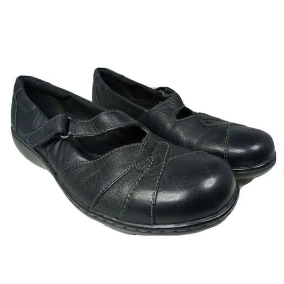 CLARKS BENDABLES WOMENS 7M MARY JANE SLIP ON COMFORT SHOES‎ BLACK LEATHER