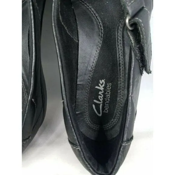 CLARKS BENDABLES WOMENS 7M MARY JANE SLIP ON COMFORT SHOES‎ BLACK LEATHER