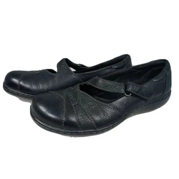 CLARKS BENDABLES WOMENS 7M MARY JANE SLIP ON COMFORT SHOES‎ BLACK LEATHER