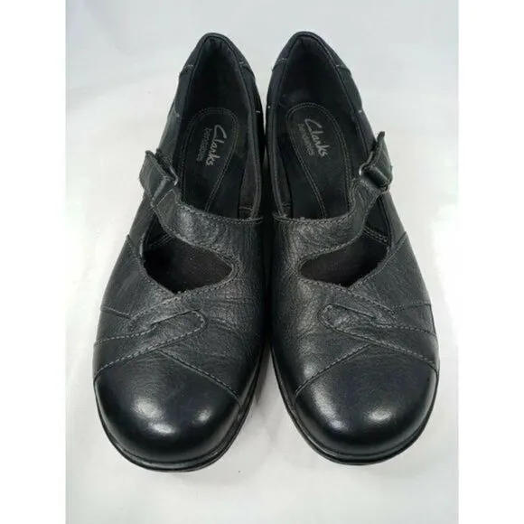 CLARKS BENDABLES WOMENS 7M MARY JANE SLIP ON COMFORT SHOES‎ BLACK LEATHER