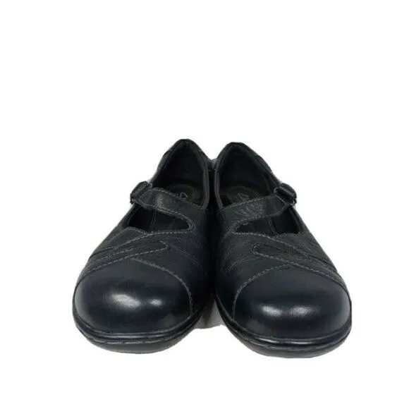 CLARKS BENDABLES WOMENS 7M MARY JANE SLIP ON COMFORT SHOES‎ BLACK LEATHER