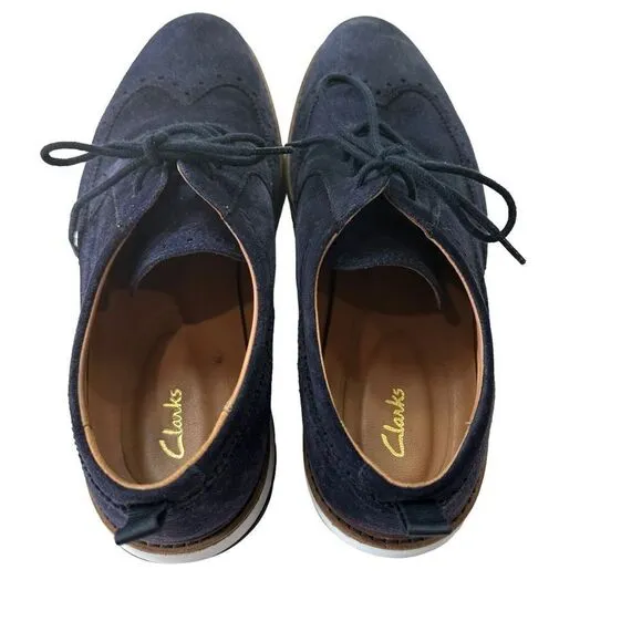 Clarks Chantry Men's Wing Tip Leather Lace Up Casual Comfort Blue Shoes, 7.5