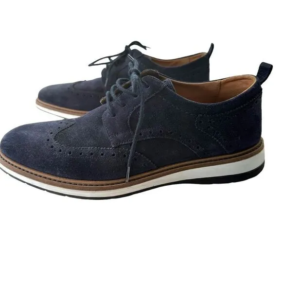 Clarks Chantry Men's Wing Tip Leather Lace Up Casual Comfort Blue Shoes, 7.5