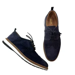 Clarks Chantry Men's Wing Tip Leather Lace Up Casual Comfort Blue Shoes, 7.5
