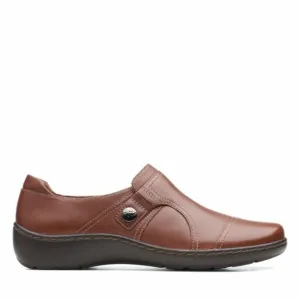 Clarks Cora Poppy Dark Tan Leather Brown Slip On Comfort Shoes Loafers NEW 10N