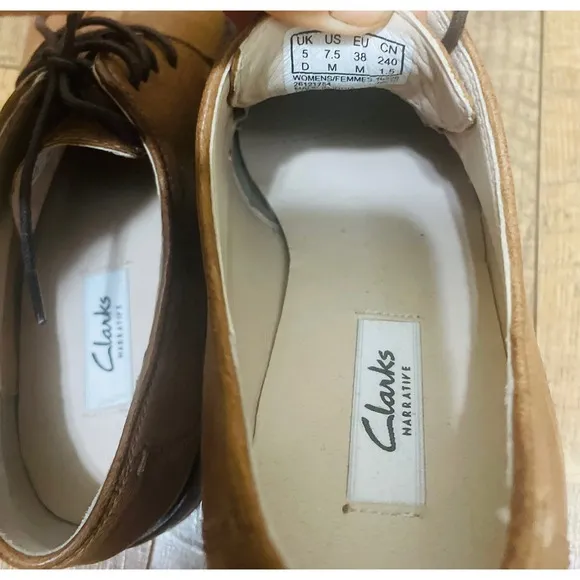 Clarks Narrative Leather Oxfords Dress Shoes Lace Up Brown Women's 7.5