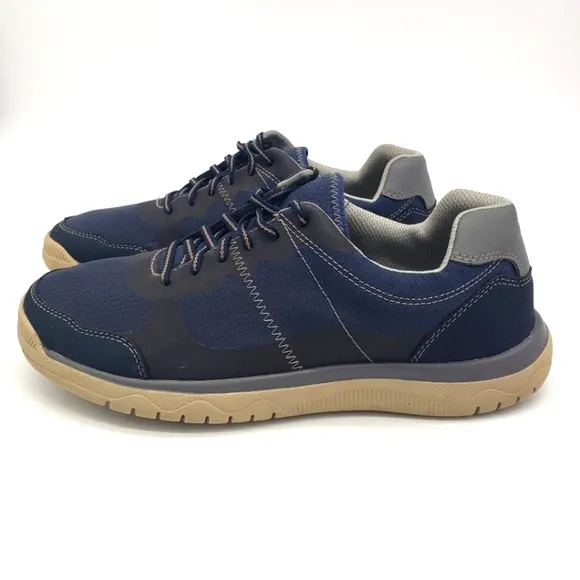 Clarks Shoes Mens 8.5 Votta Edge Blue Canvas Low Top Oxford Sneakers