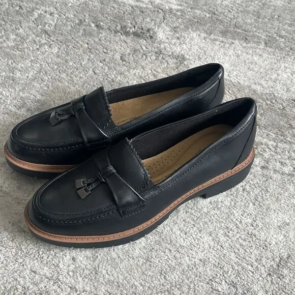 Clarks Westlynn Bella Black Loafers Shoes Womens 9 Leather Ulitmate Comfort