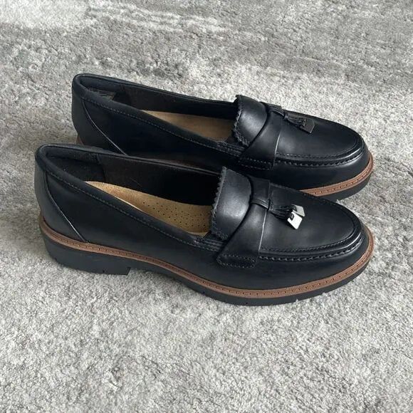 Clarks Westlynn Bella Black Loafers Shoes Womens 9 Leather Ulitmate Comfort