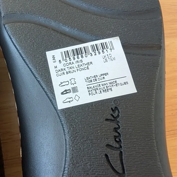 Clarks Women's Cora Iris Dark Tan Leather 7.5 M