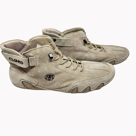 Clohoo Mens Beige Tan Leather High Top Shoes Size 10 US / 44 Euro NEW