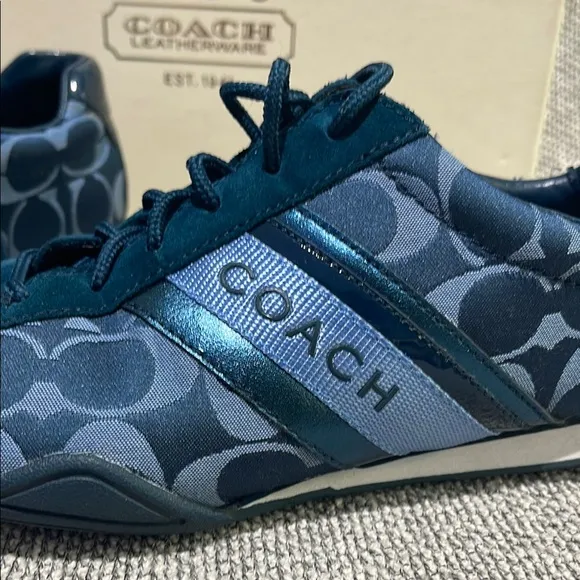 Coach Blue Sneakers Sleek Low-Top Design, with box, tissue paper and care guide