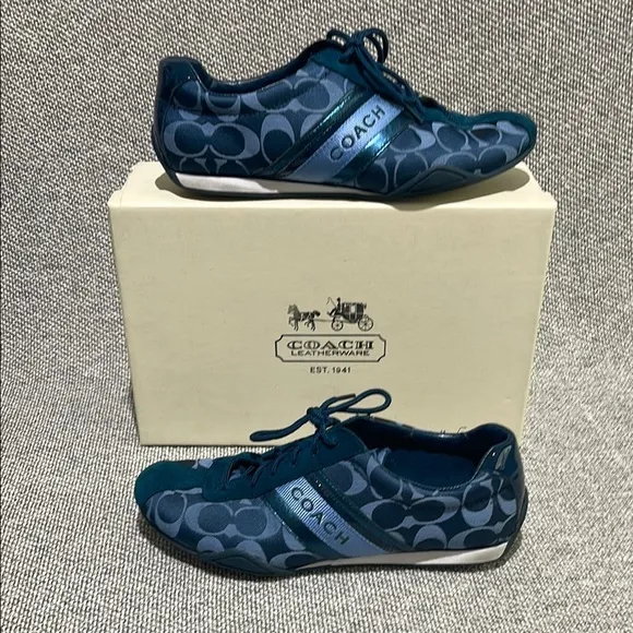 Coach Blue Sneakers Sleek Low-Top Design, with box, tissue paper and care guide