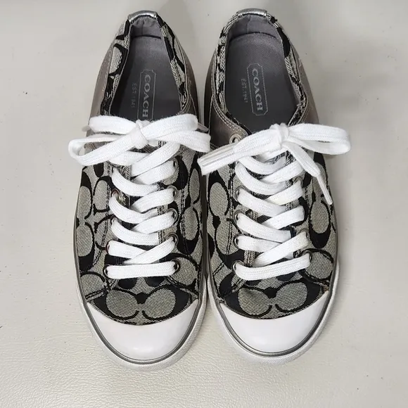 Coach Shoes Womens 5BCasual Signature shoes  GreySilver Low Top Lace Up