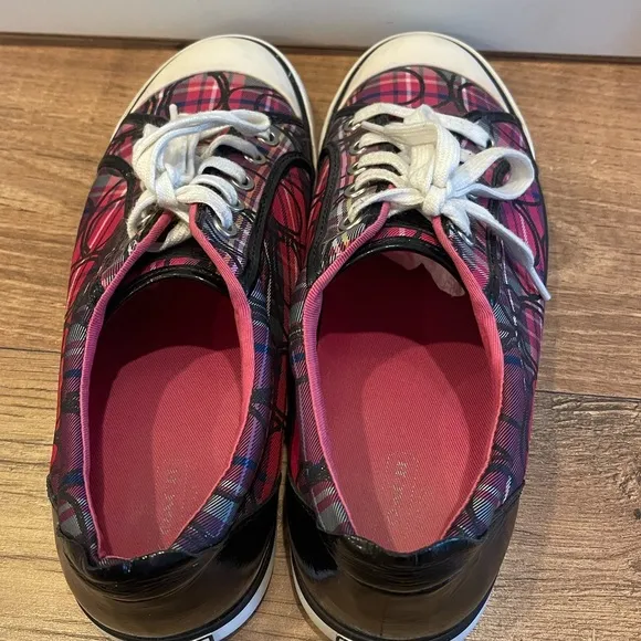 Coach Women's Pink Plaid Black Patent Leather Barrett Sneakers Size 10B