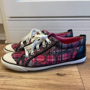 Coach Women's Pink Plaid Black Patent Leather Barrett Sneakers Size 10B