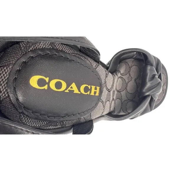 COACH women's Quincey Black Leather Ankle Wrap Buckle Sandal Size 7.5