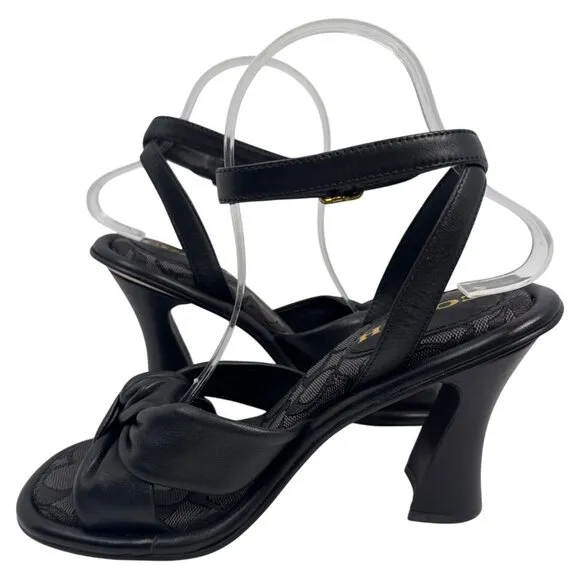 COACH women's Quincey Black Leather Ankle Wrap Buckle Sandal Size 7.5