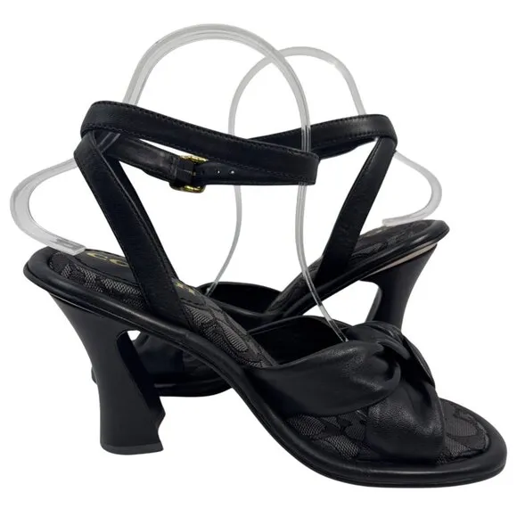 COACH women's Quincey Black Leather Ankle Wrap Buckle Sandal Size 7.5