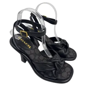COACH women's Quincey Black Leather Ankle Wrap Buckle Sandal Size 7.5