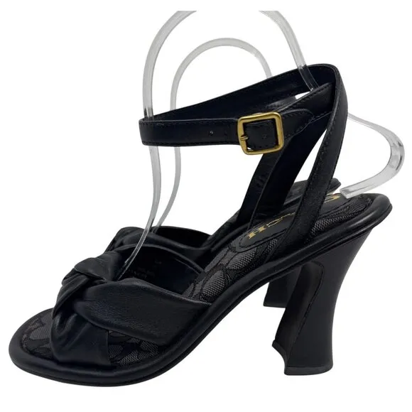 COACH women's Quincey Black Leather Ankle Wrap Buckle Sandal Size 7.5