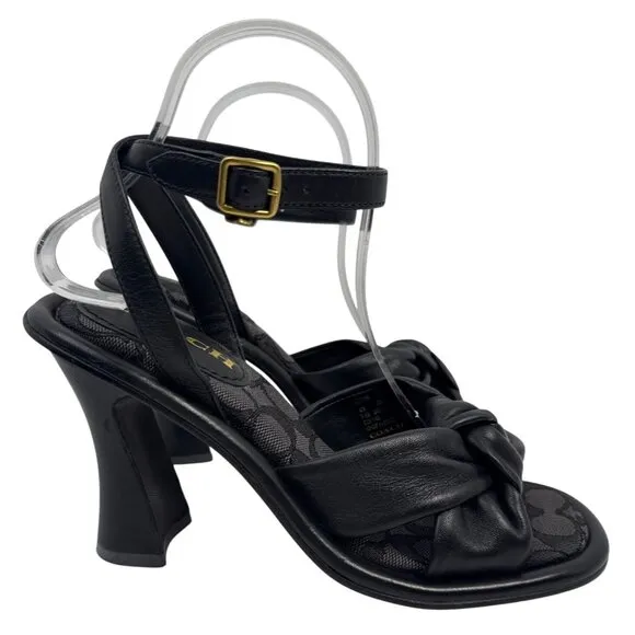 COACH women's Quincey Black Leather Ankle Wrap Buckle Sandal Size 7.5