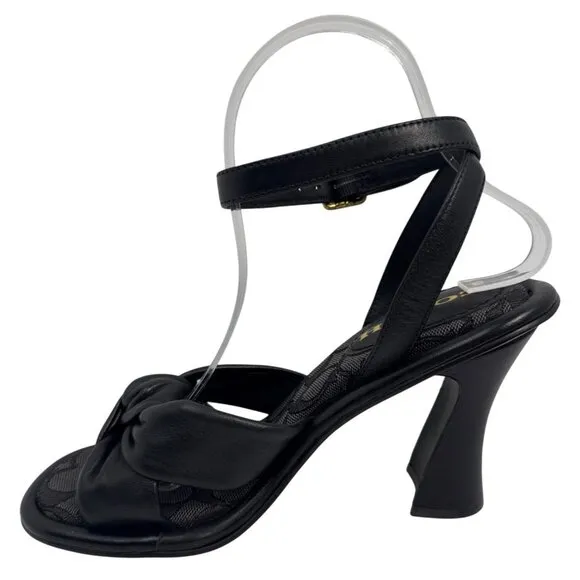 COACH women's Quincey Black Leather Ankle Wrap Buckle Sandal Size 7.5