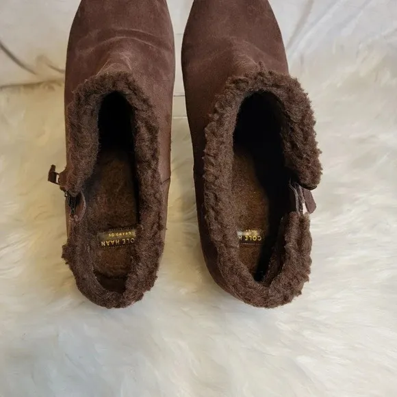 COLE Haan Callie Women's Size 10.5 B Waterproof Brown Suede Ankle Booties Shoes