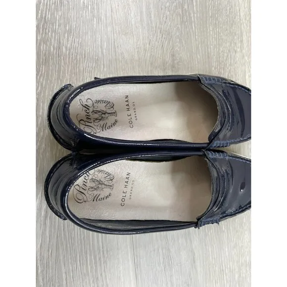 Cole Haan Pinch Weekender D42840 Women's 7.5 Blue Patent Leather Penny Loafer
