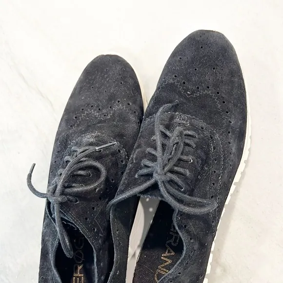 Cole Haan Womens Zerogrand Oxford Shoes  Black Suede Wingtip D44060 Size 9.5