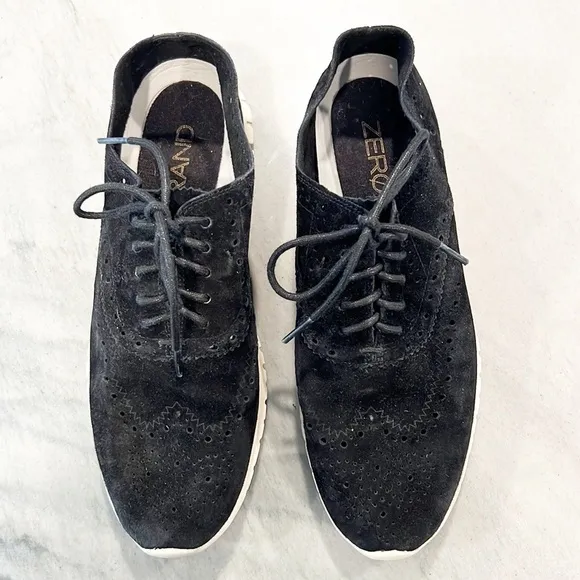 Cole Haan Womens Zerogrand Oxford Shoes  Black Suede Wingtip D44060 Size 9.5