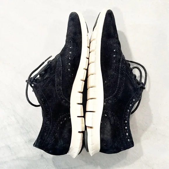 Cole Haan Womens Zerogrand Oxford Shoes  Black Suede Wingtip D44060 Size 9.5