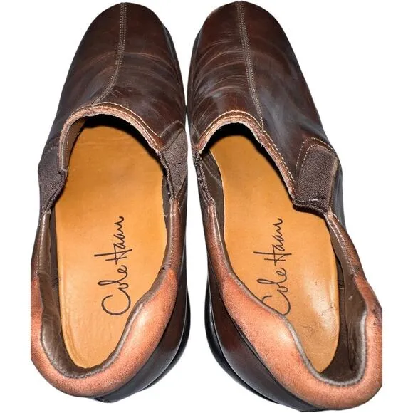 Cole Haan Zeno Leather Square Toe Loafer Shoes Slip On Brown Men's Size US 8M
