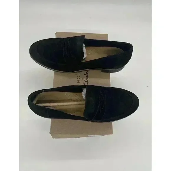 COLLECTION BY CLARKS COMFORT BLACK‎ SUEDE WOMENS SLIP ON LOAFERS SHOES 9.5
