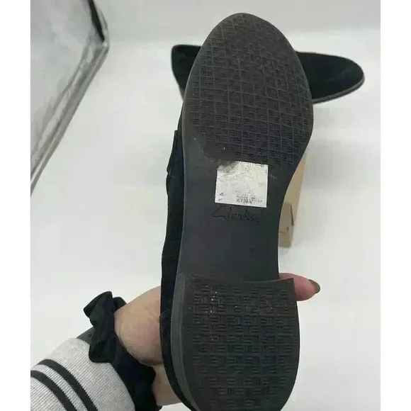 COLLECTION BY CLARKS COMFORT BLACK‎ SUEDE WOMENS SLIP ON LOAFERS SHOES 9.5