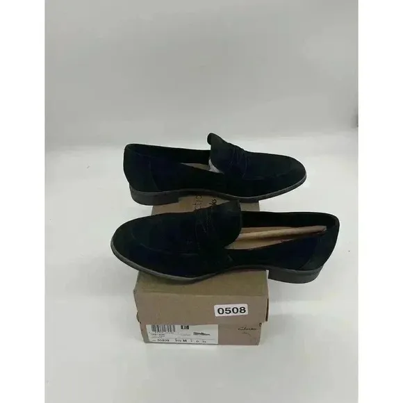 COLLECTION BY CLARKS COMFORT BLACK‎ SUEDE WOMENS SLIP ON LOAFERS SHOES 9.5