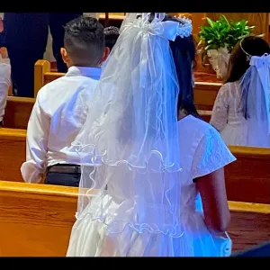 Confirmation Dress, shoes (sz5) , white veil.
