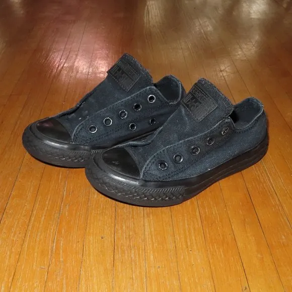 Converse All Star black mono &amp; blue canvas low top sneakers shoes 11