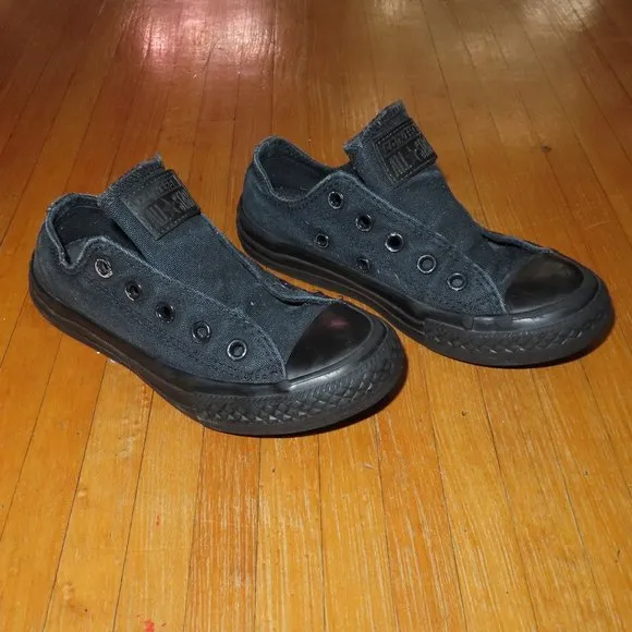 Converse All Star black mono &amp; blue canvas low top sneakers shoes 11