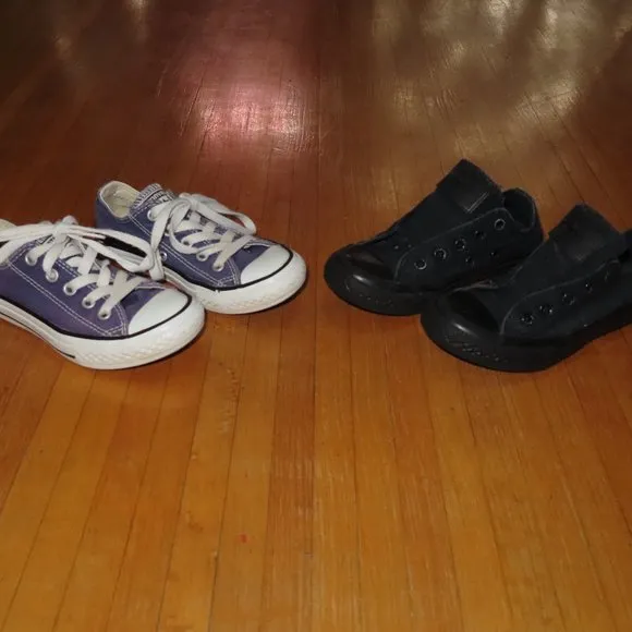 Converse All Star black mono &amp; blue canvas low top sneakers shoes 11