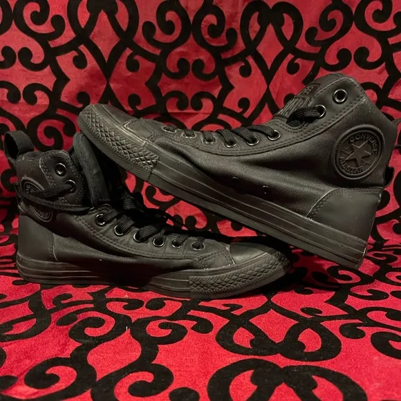 Converse All Star High Top Black on Black Canvas Rubber Shoes