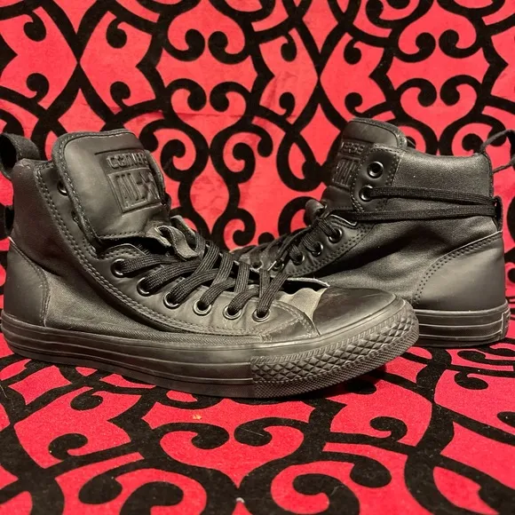 Converse All Star High Top Black on Black Canvas Rubber Shoes