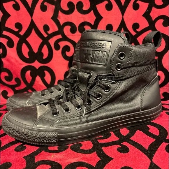 Converse All Star High Top Black on Black Canvas Rubber Shoes