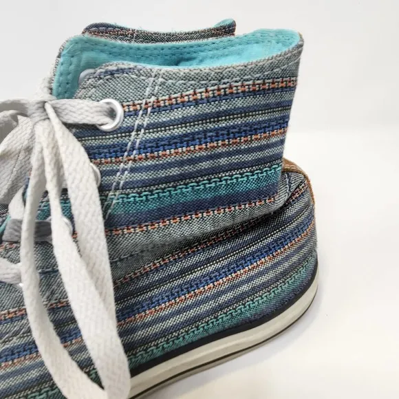 Converse All Star High Top Peacock Acor Striped Sneakers Mens 9 Womens 11 Teal