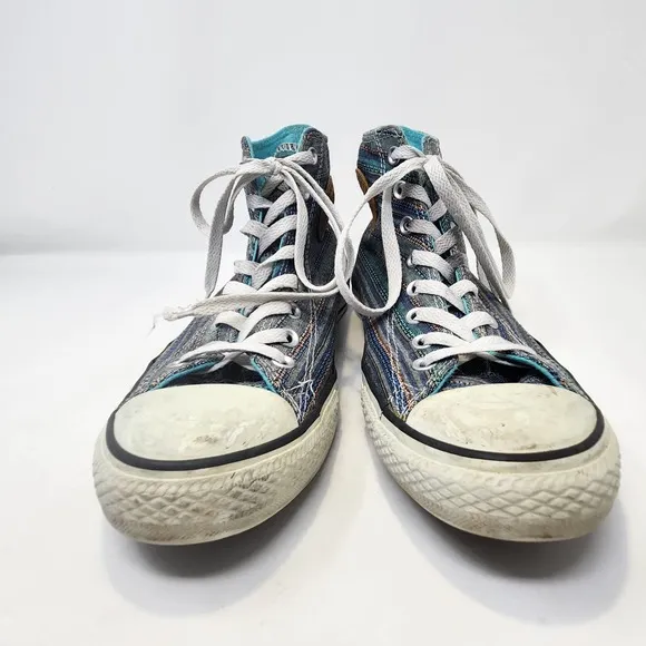 Converse All Star High Top Peacock Acor Striped Sneakers Mens 9 Womens 11 Teal