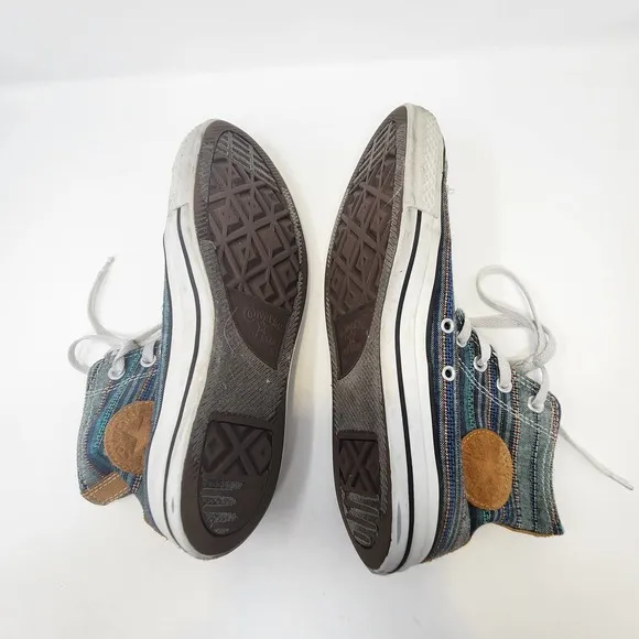 Converse All Star High Top Peacock Acor Striped Sneakers Mens 9 Womens 11 Teal