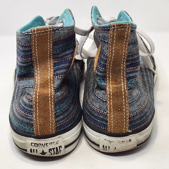 Converse All Star High Top Peacock Acor Striped Sneakers Mens 9 Womens 11 Teal