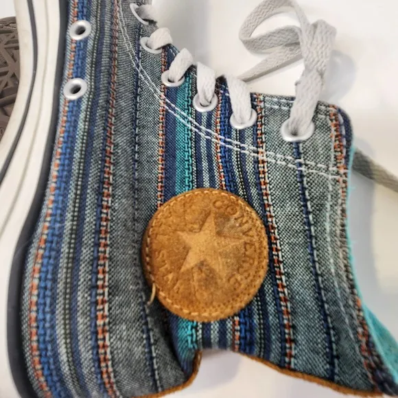 Converse All Star High Top Peacock Acor Striped Sneakers Mens 9 Womens 11 Teal