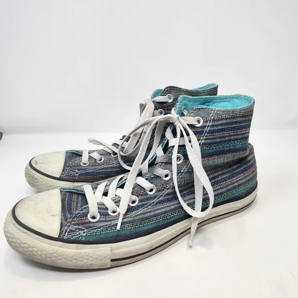 Converse All Star High Top Peacock Acor Striped Sneakers Mens 9 Womens 11 Teal